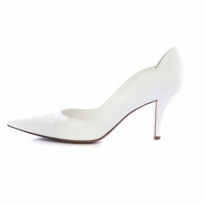 Sergio Rossi パンプス ポインテッドトゥ ハイヒール サイドウェーブ スカラップ レザー 37.5 24.5cm 白 ホワイト