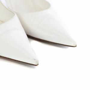 Sergio Rossi パンプス ポインテッドトゥ ハイヒール サイドウェーブ スカラップ レザー 37.5 24.5cm 白 ホワイト