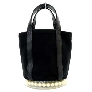 LUDLOW キャンバス フェイクパール バスケットバッグ トートバッグ 黒 ブラック