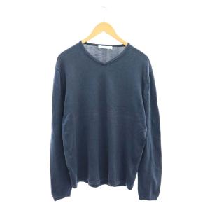 コットン Vネック カットソー ニット 長袖 52 ブルー 青