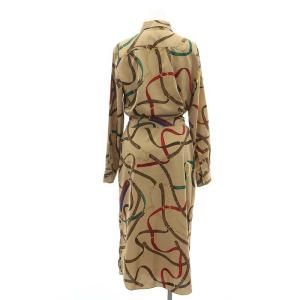 LAUREN RALPH LAUREN 総柄 シャツワンピース ロング 長袖 2 M 茶 ブラウン /SY OS