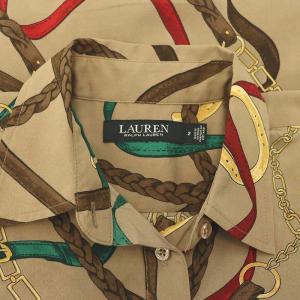 LAUREN RALPH LAUREN 総柄 シャツワンピース ロング 長袖 2 M 茶 ブラウン /SY OS