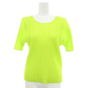 イッセイミヤケ プリーツクルーネックプルオーバートップス カットソー 半袖 3 ライム