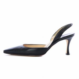 MANOLO BLAHNIK ミュールパンプス ポインテッドトゥ ハイヒール バックストラップ レザー 36 23.0cm 黒 ブラック