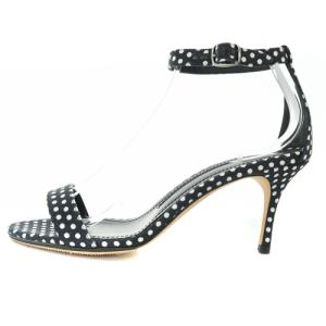 MANOLO BLAHNIK ドット アンクルストラップ サンダル ピンヒール 36.5 23.5cm 黒 ブラック 白 ホワイト