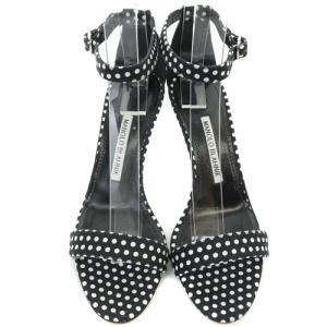 MANOLO BLAHNIK ドット アンクルストラップ サンダル ピンヒール 36.5 23.5cm 黒 ブラック 白 ホワイト