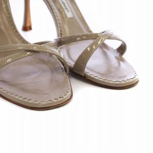 MANOLO BLAHNIK アンクルストラップサンダル ラウンドトゥ ハイヒール エナメル 36 23.0cm グレージュ