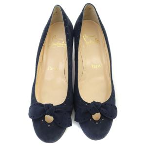 Christian Louboutin スエード リボン パンプス ピンヒール 37 24cm 紺 ネイビー