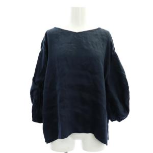 ハイブリッドツイル リネン ブラウス 七分袖 38 紺 ネイビー /HK OS