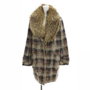 ツイードコート ロング ウール混 36 S 黒 ブラック 茶 ブラウン