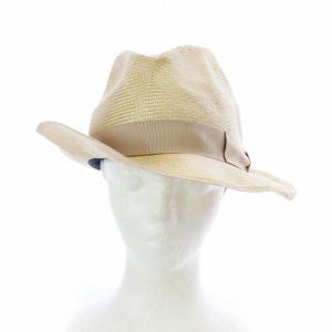 Borsalinoストローハット ベージュ グレーリボン