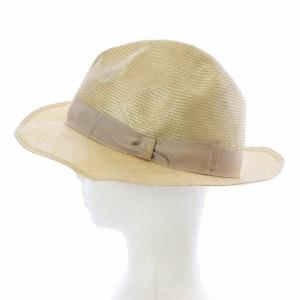 Borsalino ヘンプブレード中折れ帽 ストローハット つば広帽 帽子 リボン 59cm ベージュ