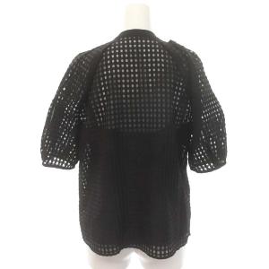 Diagram GRACE CONTINENTAL 23SS コード刺繍ブラウス 七分袖 チェック シアー 36 黒 ブラック