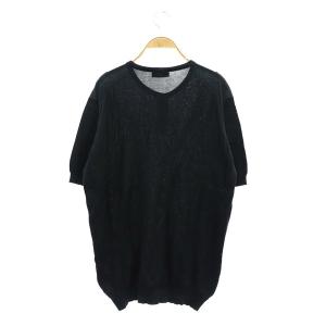JOHN SMEDLEY コットンヘンリーネック ニット カットソー 半袖 イギリス製 L 黒 ブラック