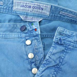 JACOB COHEN STYLE613 デニムパンツ テーパード リネン混 ボタンフライ 33 青 ブルー