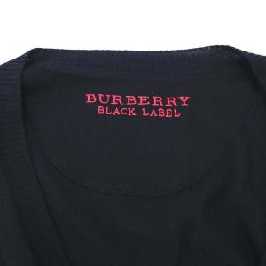 BURBERRY BLACK LABEL バイカラー カーディガン ニット 長袖 Vネック 刺繍 ウール 2 紺 ピンク ネイビー