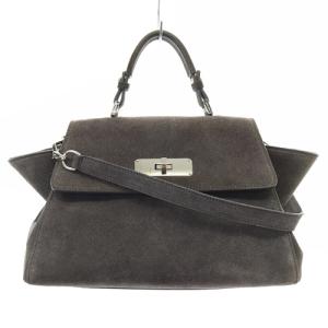 スエード トップハンドル ハンドバッグ ショルダーバッグ 2way グレー
