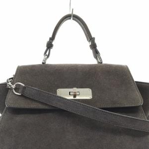 GIORGIO ARMANI スエード トップハンドル ハンドバッグ ショルダーバッグ 2way グレー