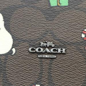 COACH PEANUTS ラウンド コイン ケース シグネチャー キャンバス スヌーピー プレゼンツ プリント 小銭入れ ダークブラウン