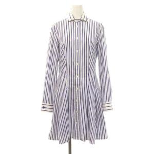 ストライプ シャツワンピース ミニ 長袖 2 白 青 ホワイト ブルー