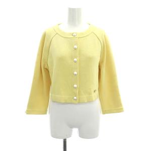 René 23SS パール カーディガン クロップド丈 長袖 36 黄色 イエロー /HS OS