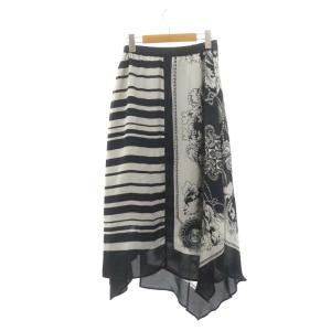 Diagram GRACE CONTINENTAL スカーフロングスカート フレア ラップ調 総柄 36 紺 ネイビー オフホワイト