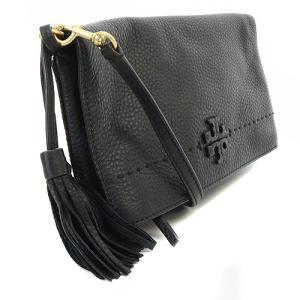 TORY BURCH レザー ショルダーバッグ タッセル ロゴ 黒 ブラック 10006102