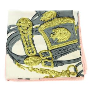 HERMES BRIDES de GALA 式典用馬勒 スカーフ 総柄 ピンク カレ 90