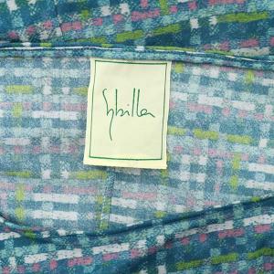 SYBILLA 総柄ワンピース ロング 半袖 ペチコート付 40 青緑 ブルーグリーン