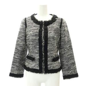 EPOCA セットアップ 上下 ツイード ノーカラージャケット フレアショートスカート IT38 黒 白 ブラック ホワイト