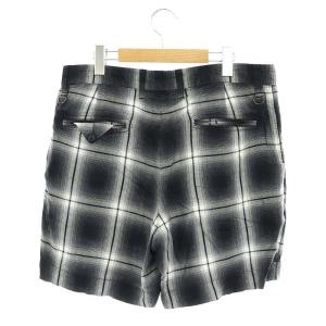 SUNSEA チェックショートパンツ ボタンフライ 3 L 白 ホワイト 黒 ブラック