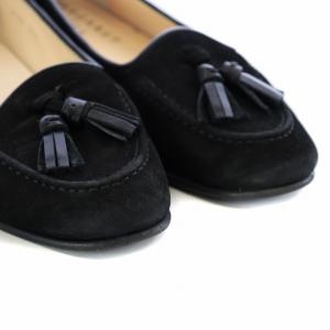 MHL. idea アイデア タッセルローファー フラットシューズ ラウンドトゥ スエード 22.5cm 黒 ブラック