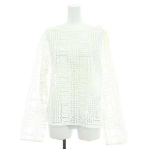 カットワークプルオーバーブラウス 長袖 S 白 ホワイト