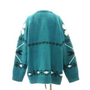 GRACE CONTINENTAL 22AW ノーカラーカウチン ニットジャケット ブルゾン ジップアップ Vネック オーバーサイズ 36 緑 白 黒 グリーン