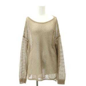24SS ツイルメッシュニット カットソー 長袖 ボートネック 透かし編み オーバーサイズ F 茶 ブラウン