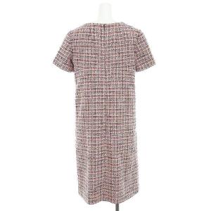 PAULE KA ラメツイード半袖ワンピース 膝丈 36 ピンク 赤 黒