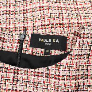 PAULE KA ラメツイード半袖ワンピース 膝丈 36 ピンク 赤 黒