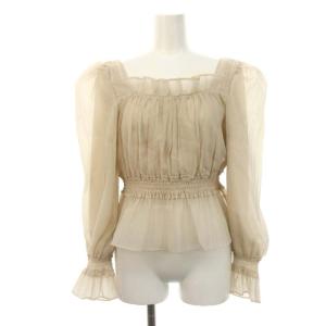 24SS オーガンプリーツブラウス 長袖 クロップド スクエアネック フリル F ベージュ
