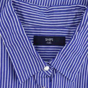 SHIPS カラーズ Colors 24SS パールモチーフボタンシャツ 長袖 ストライプ チュニック ネイビーブルー 白 ホワイト