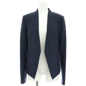 LANA1ノーカラージャケット ブレザー シングル ウール 2 M 紺 ネイビー