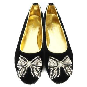 franche lippée ベロア リボンビジュー バレエシューズ パンプス 23.5cm 黒 ブラック