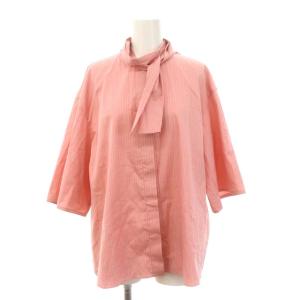 Drawer PRE2 コットンストライプ リボンブラウス 五分袖 ボウタイ 36 ピンク /MI OS SH