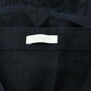 fog linen work ギャザーリネンワンピース ロング Vネック 半袖 紺 ネイビー