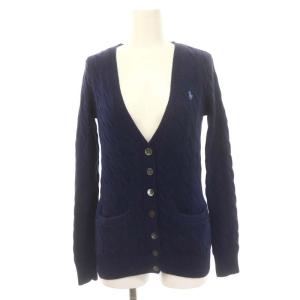 スポーツ SPORT ケーブルニットカーディガン 長袖 Vネック ロゴ刺繍 M 紺 ネイビー