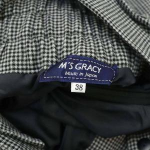 M'S GRACY 23AW サスペンダー付き千鳥格子スカート フレアスカート ロング 38 黒 ブラック グレー