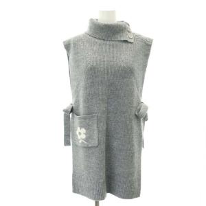 23AW ウール混フラワーモチーフニットベスト タートルネック ショルダーボタン 38 グレー