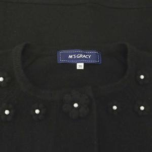 M'S GRACY 23AW フラワーモチーフ付き7分袖カーディガン ニット ウール 38 黒 ブラック