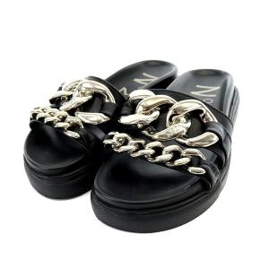 サンダル チェーン レザー 36 23cm 黒 ブラック SH /AK14