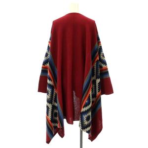 Deuxieme Classe poncho チマヨ柄 ポンチョ ニット リネン混 赤 レッド マルチカラー /DF OS