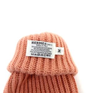 HERMES 手袋 グローブ 指ぬき カシミヤ モヘヤ混 M ピンク